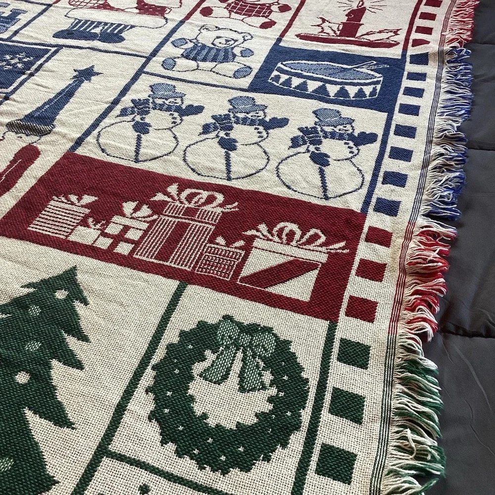 Holiday Throw Blanket Coming Home Tapestry Christmas Ornament Santa Decor Fringe